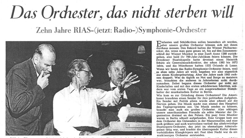 ›Das Orchester, das nicht sterben will‹, Artikel in der Zeitschrift ›Radio-Revue‹ vom Januar 20.–26.1.1957. Foto: Archiv DSO